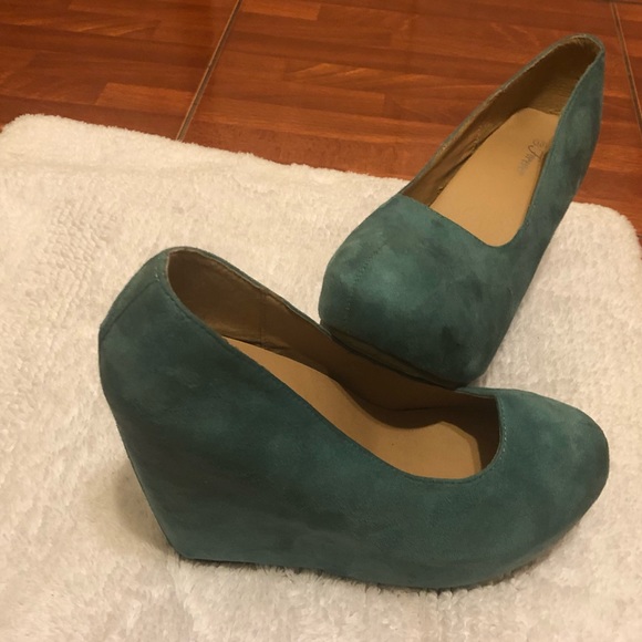 Teal suede wedges - Picture 6 of 7